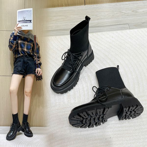 

new martin boots, round-toed rubber platform pumps for women, made of microfiber soft leather, Black