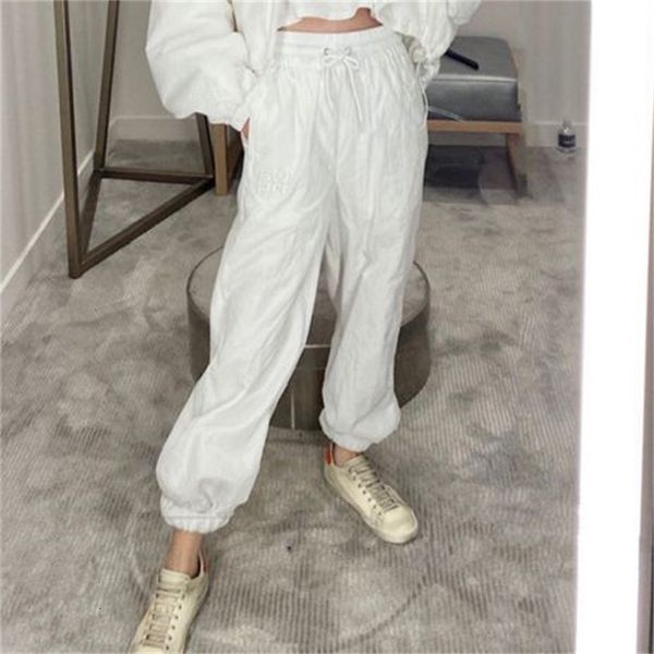 

capri 2021 autumn and winter drawstring elastic waist stitching beamed casual sports pants trousers hdfy, Black;white