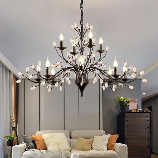 

pendant lamps american led crystal chandelier lamp feather iron hanging light for living room luminaire dining 110v-220v mj1114