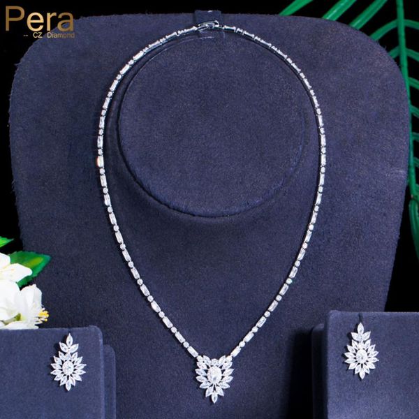 

earrings & necklace pera fabulous wedding jewelry set shiny cubic zirconia silver color flower pendant for ladies accessories j487