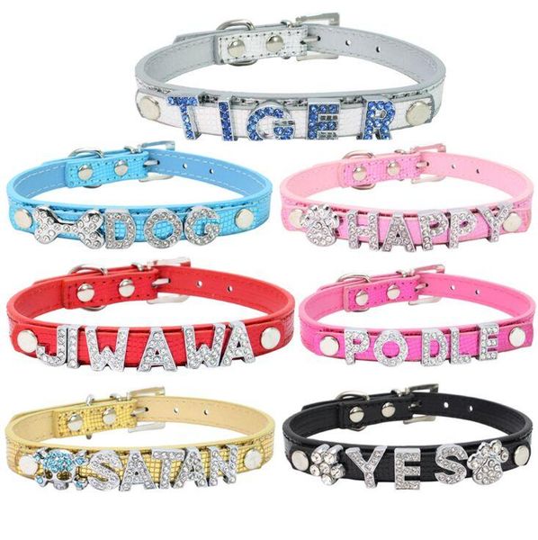 

dog collars & leashes personalized collar name diy pet cat bling letters necklace small dogs cats accessories supplies