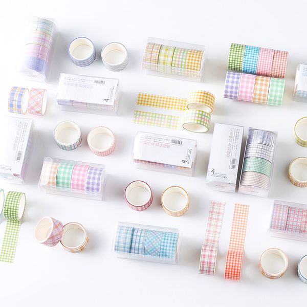 

4 rolls/pack washi tape set grid decoration japanese decorative masking adhesive tape for arts crafts diy scrapbooking planners