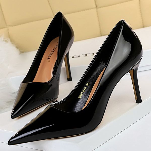 

bigtree shoes patent leather woman pumps women heels stiletto 8 cm high heels female shoes party shoes fashion pumps footwear l0, Black