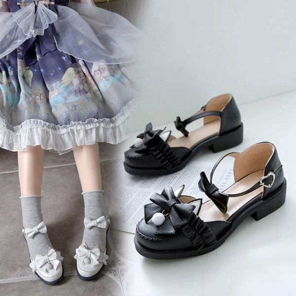 

dress shoes us4-11 womens round toe bowknot cat ear cute block heel cosplay lolita pumps mary janes plus size 3colors, Black