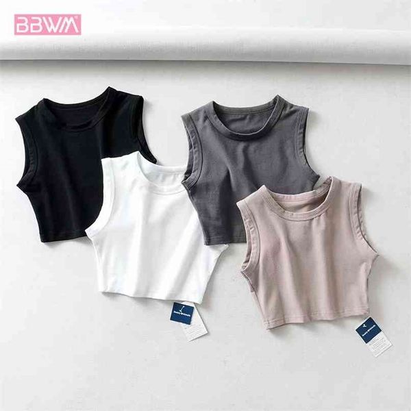 

sleeveless sports vest stretch tight waistless fitness female t-shirt wild short cycling women's 210705, White