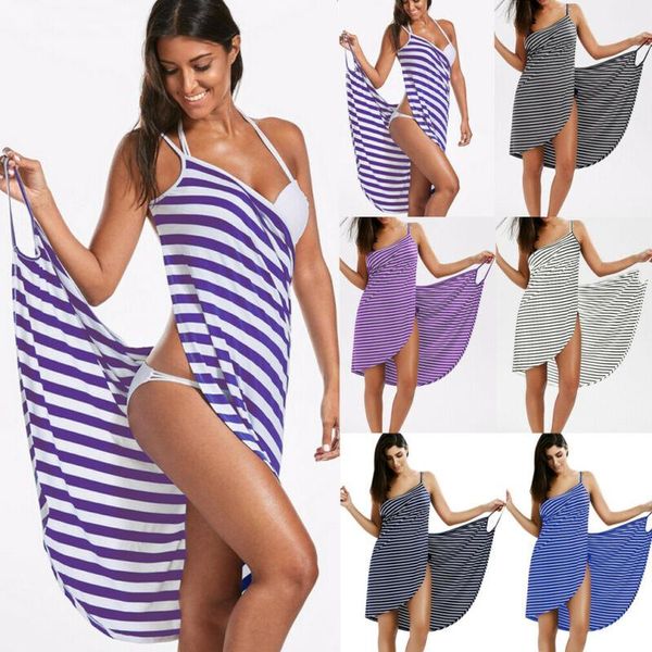 

women's swimwear 2021 style fashion women stripe sling backless scarf beach cover up wrap sarong long dress, White;black