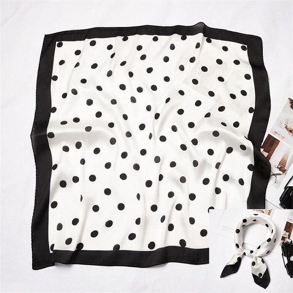 

scarves silk scarf women 60cm four seasons small point dot squares head bag decorative neck tie for girl, Blue;gray
