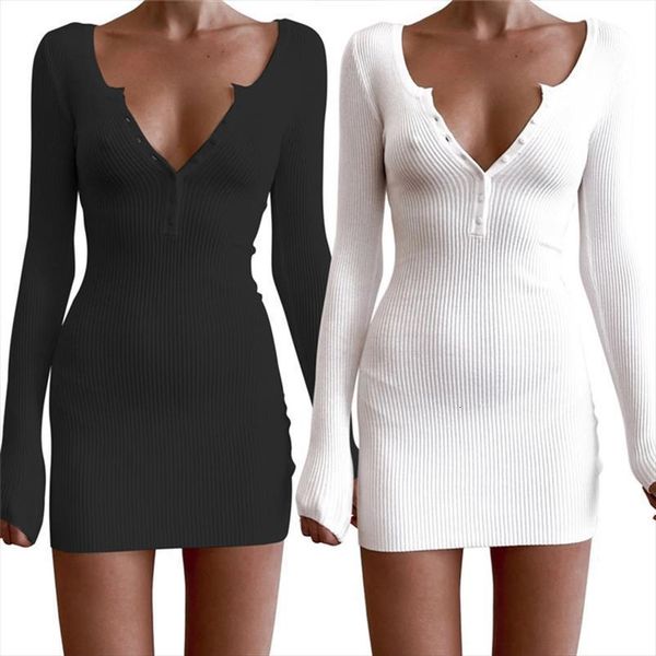 

ribbed knitted long sleeve women dress solid color fashion bodycon vestidos for female ladies, Black;gray