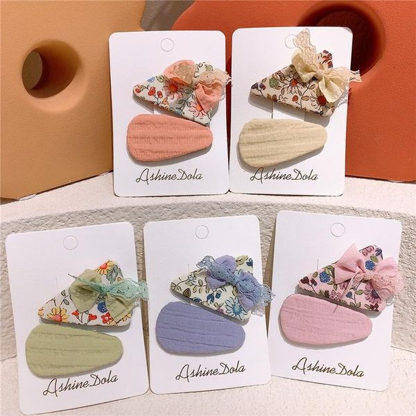 

children's lace floral triangle hairpins headdress sweet girl fashion fabric water drop bb clip kids hair accessories, Slivery;white