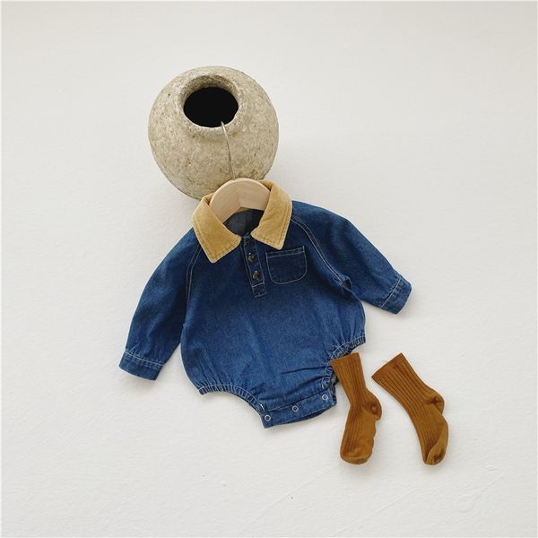 

rompers wholesale spring korean style baby girl boy bodysuit denim long sleeves jumpsuit cute kids clothes e3994 9cm0, Blue