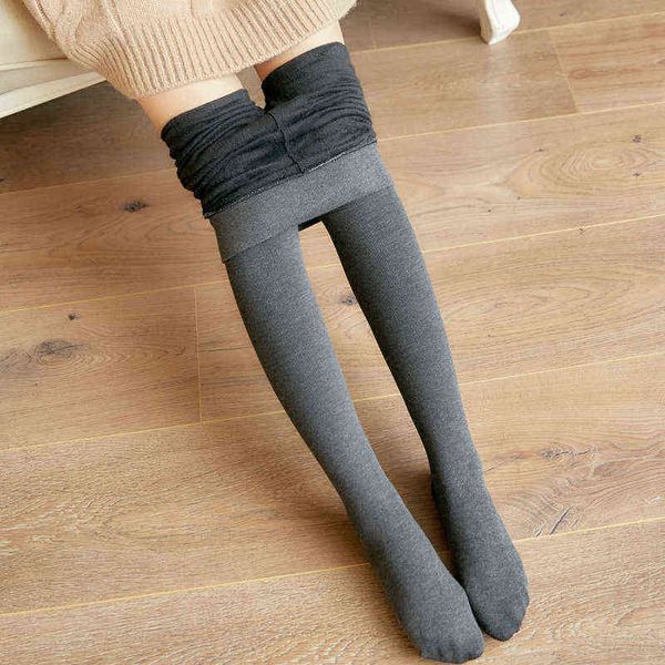 

women's leggings autumn and winter combed cotton vertical stripe dragon claw wool oversized warm pantyhose integrated plush thickened b, Black