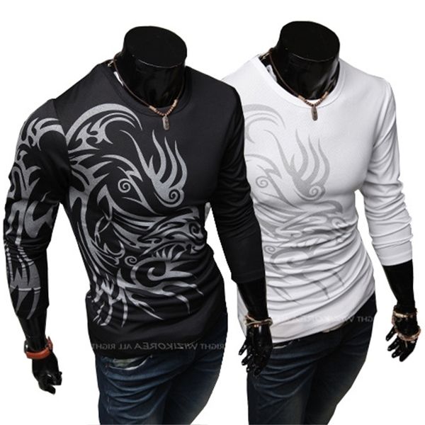 

style dragon tattoo men's round neck long sleeve t-shirt 6 colors 001