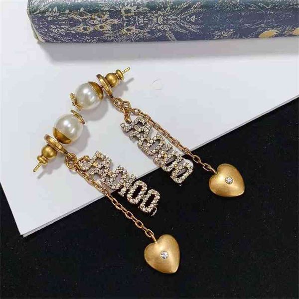 

designer jewelry pearl long letter love fashion personality simple earrings female s925 silver needle dtsv