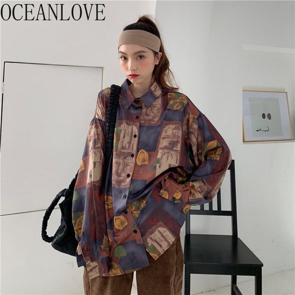 

women's blouses & shirts oceanlove harajuku pring vintage korean blouse women 2021 spring sinlgle breasted loose bf style blusas mujer, White