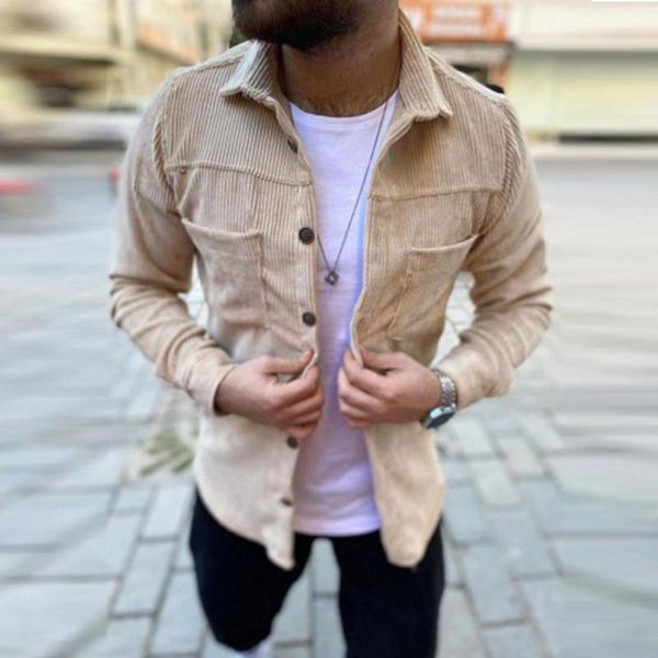 

men's casual shirts autumn winter fashion corduroy blouse for mens vintage turn-down collar buttoned cardigan men solid color, White;black