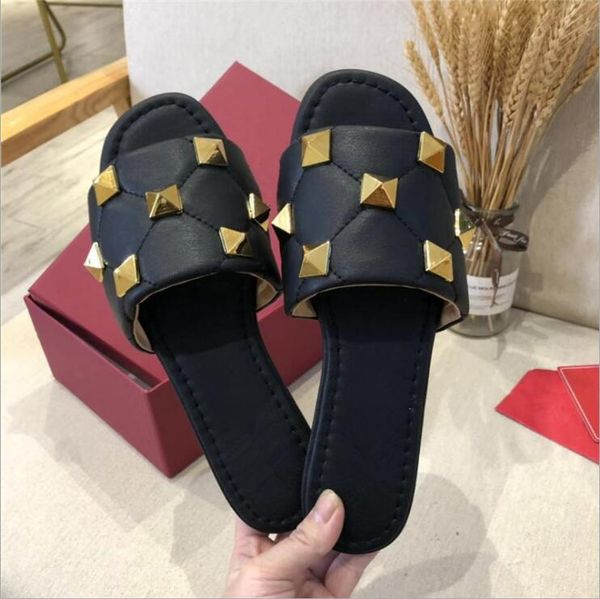 

superstar rivet slippers female chinese outside wear slippers go with flip-flops lazy leather slippers, Black