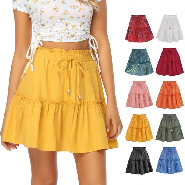

skirts 9-color 2021skirt women's fashion short high waist elastic solid, Black