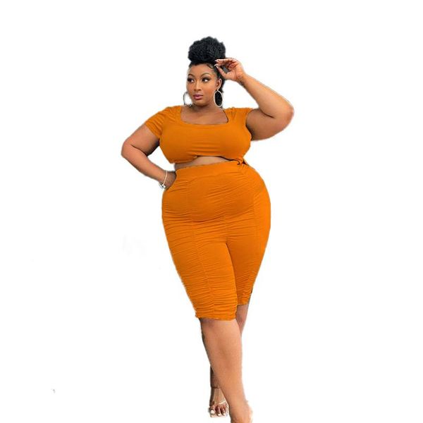 

plus size tracksuits summer outfits casual 4xl women clothing orange two piece set ladies short crop stacked shorts matching sets, Black
