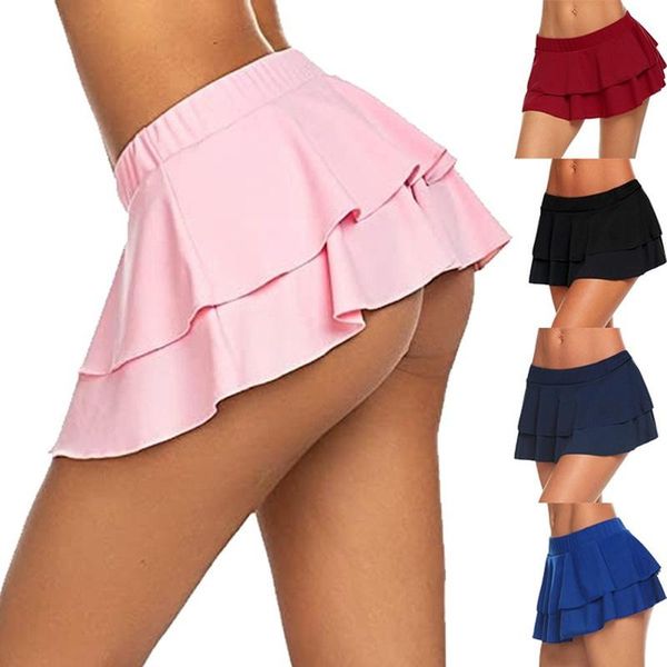 

short skirt women high waist solid color elastic pleated mini skirts ruffle lingerie fitness workout slim ladies yoga outfit