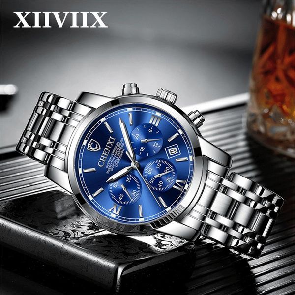 

wristwatches xiiviix men's quartz watches clock chronograph sport mens wrist watch for men relogio masculino, Slivery;brown