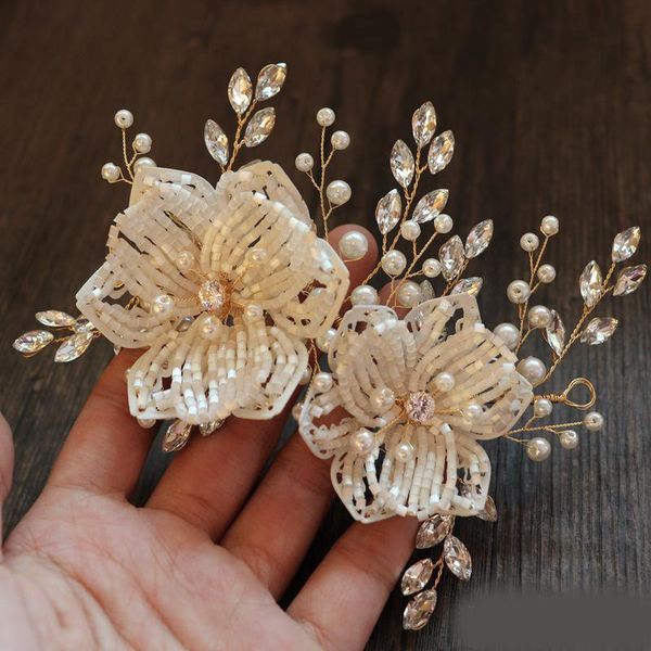 

side flower hair ornaments pure handmade pearl beads women barrettes bride jewelry wedding accessories for clips &, Golden;silver