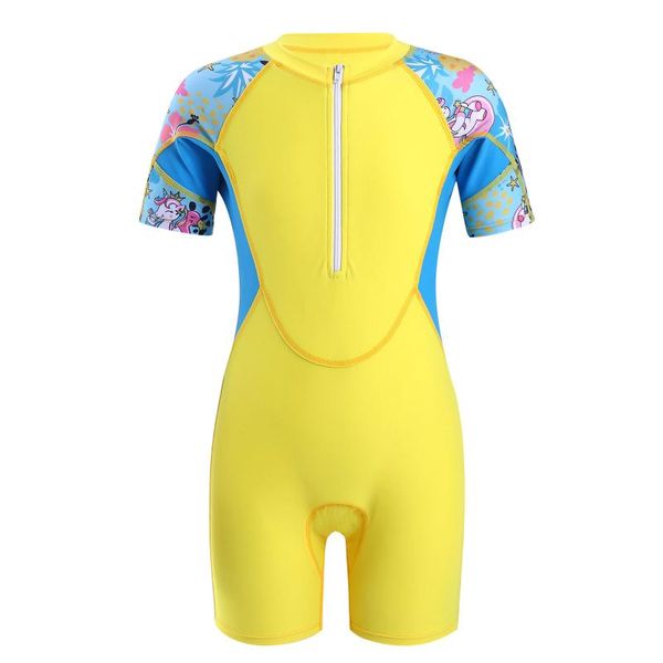 

one-piece suits kids girls swimwear short sleeves zipper closure various print swimming jumpsuit 2021 beach bathing