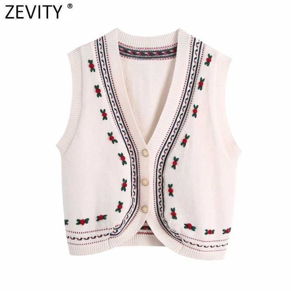 

zevity women vintage hand made crochet floral decoration casual kitting vest jacket lady v neck sleeveless waistcoat sw705 210603, Black;white