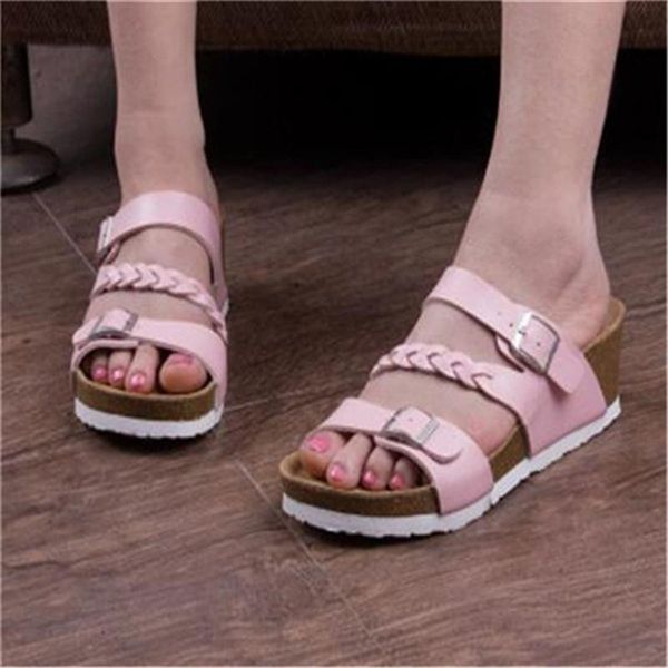 

fashion women weaving platform cork sandals summer wedge buckle strap outdoor beach flower print ankle-wrap slides, Black