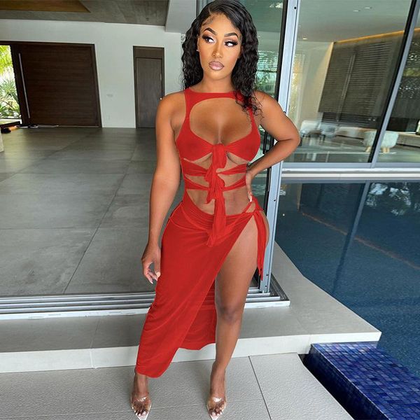 

casual dresses women solid elegant drawstring hollow out mesh clubwear long dress summer beach vacation outifits, Black;gray