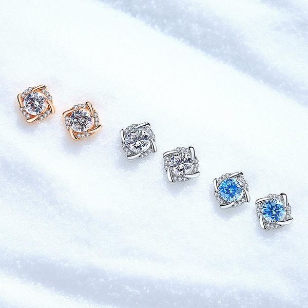 

stud 925 sterling silver zircon windmill earrings for women designer jewelry dainty classic fashion, Golden;silver