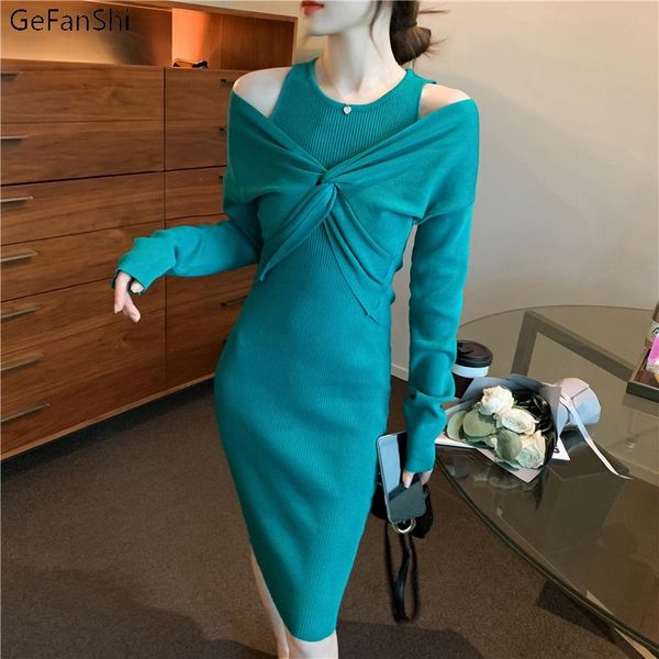 

casual dresses 2021 autumn winter vintage solid tank dress and 2 pieces women elegant ladies robe fashion clothing, Black;gray