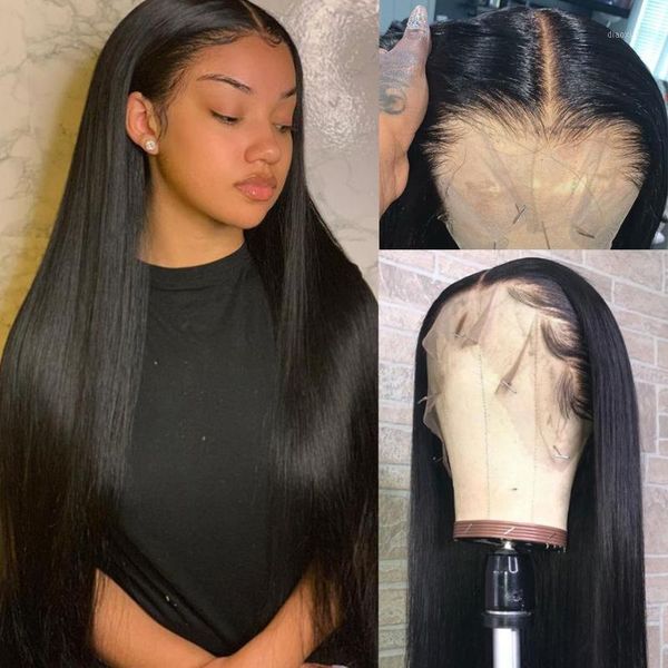 

13x6x1 straight color wig 250% lace front human hair wigs for women brazilian remy pre plucked with baby1, Black;brown