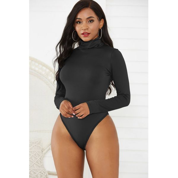 

women's solid bodysuit 12-color long sleeve high collar slim fit all-match bodysuit autumn new ladies bodycon bodysuit 210422, Black;white