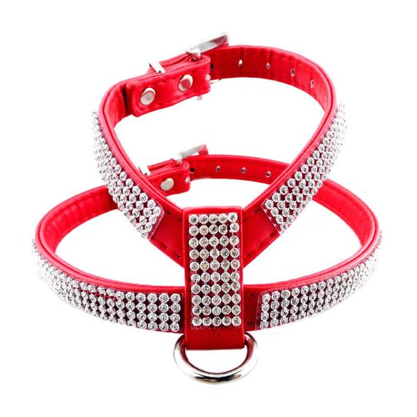 

dog collars & leashes 4 colors pu leather harness leash rhinestone lead bling vest for small puppies xs-l