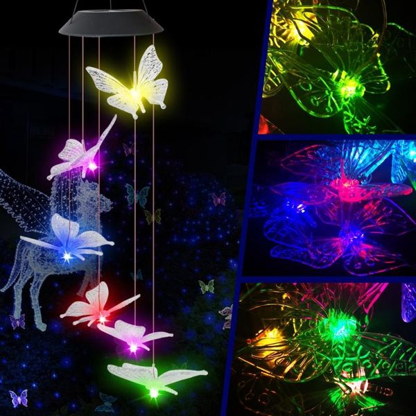 

decorative objects & figurines led wind chime solar powered butterfly lights color changing waterproof christmas outdoor garden holiday deco