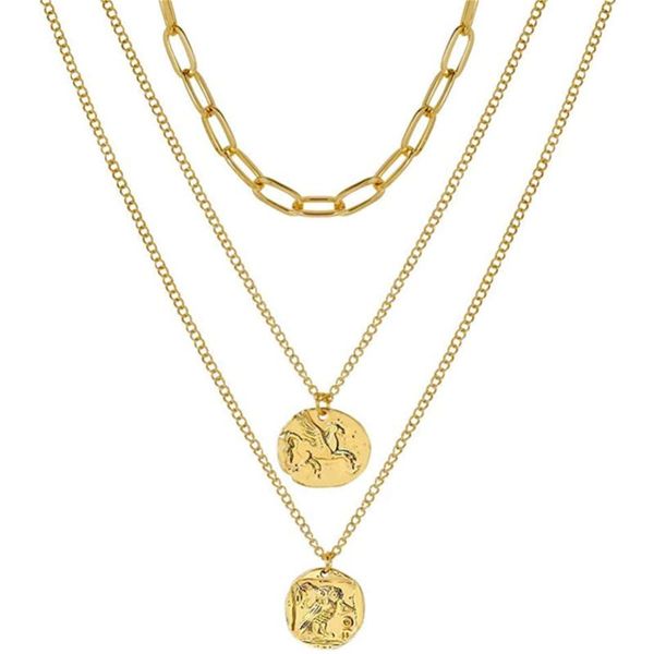 

chokers gold layered pendant long necklace, delicate real chain coin disc filigree costume jewelry for women, Golden;silver