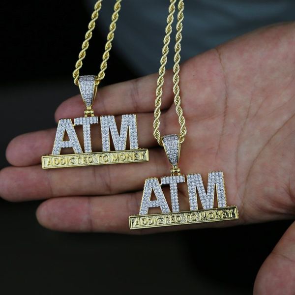 

chokers atm addicted to money pendant necklace two tone gold color micro pave cz hip hop bling men jewelry, Golden;silver