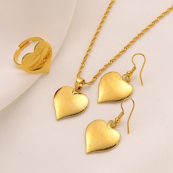 Brincos de colar de pingente moda retro coração esmalte liso 14k ouro sólido gf charme conjuntos de joias finamente trabalhado brilhante itália