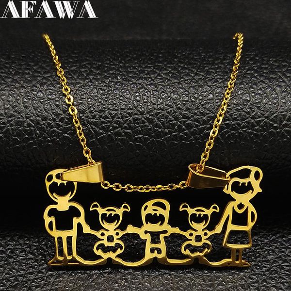 

famliy two girl boy stainless steel necklace women gold color chain jewelry acero inoxidable joyeria n305s01 pendant necklaces, Silver