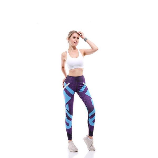 

women's leggings digital printing running fitness nine-point, Black