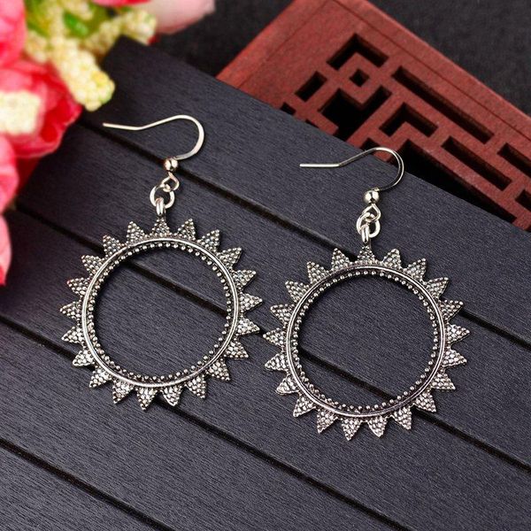 

dangle & chandelier vintage round earrings for women retro antique tibetan silver color sunflower bohe ethnic gypsy hqe1015