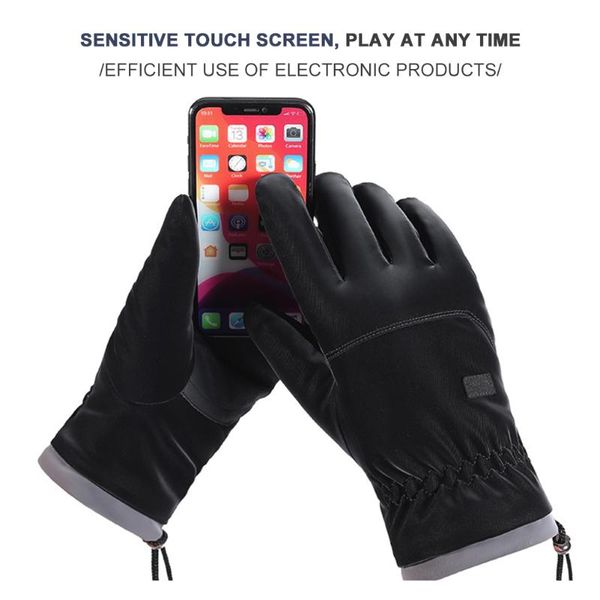 

cycling gloves 1 pair men women winter touchscreen windproof warm full finger fleece outdoor waterproof mittens, Black