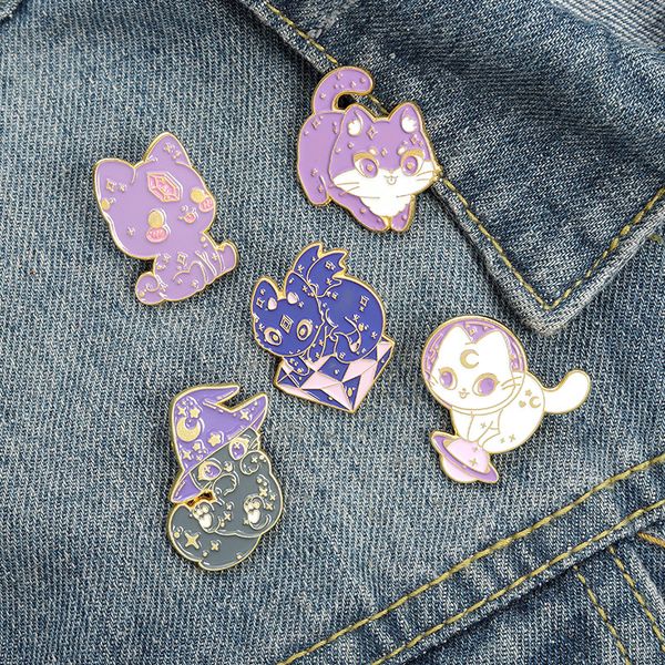 

witch cat cartoon animal enamel brooches pin for women fashion dress coat shirt demin metal funny brooch pins badges promotion gift new desi, Gray