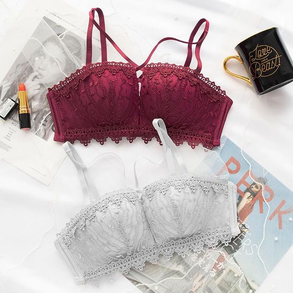 

bras sets roseheart women fashion gray lingerie one-piece cut out cotton panties wireless bra underwear a b luxury french, Red;black