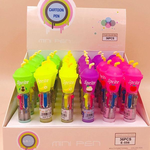 

ballpoint pens 36 pcs/lot mini fruit drink 4 colors pen cute ball school office writing supplies stationery gift, Blue;orange