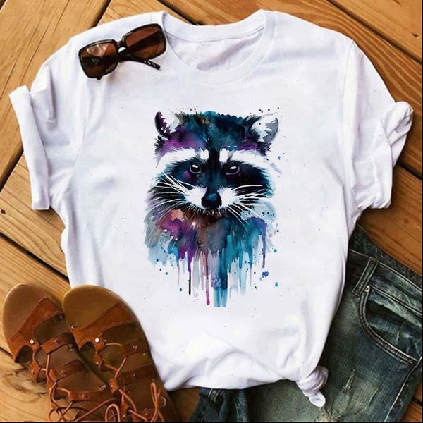 

maycaur harajuku cartoon wolf womens t shirt tiger lion printed hip hop summer streetwear female, White