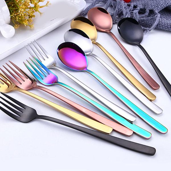 

spoons creative stainless steel shovel shaped spoon fork colorful rose gold tableware long handle coffee teaspoon stirring