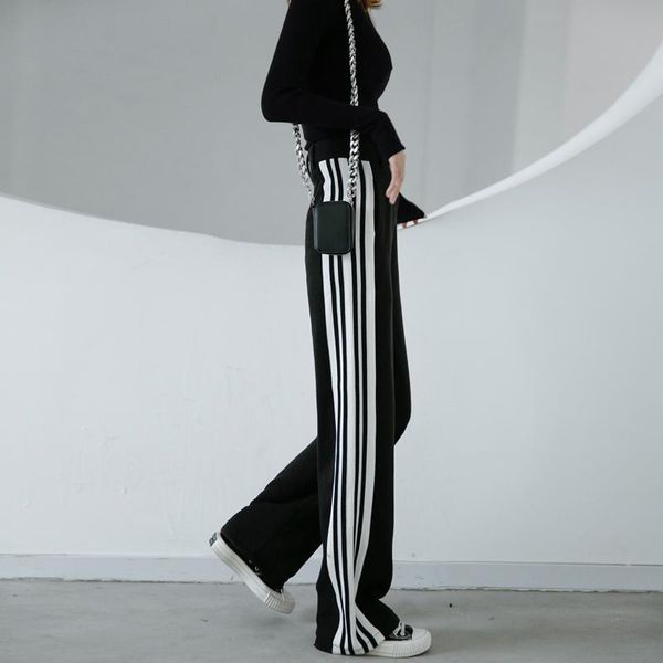 

women's pants & capris latest plus size women casual high-rise waist side-stripe bootcut girl juniors wide leg jeans ladies loose trous, Black;white