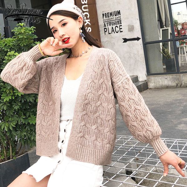 

girls sweaters knitted casual computer cardigans lantern sleeve solid winter/autumn women 5197 50 210508, White