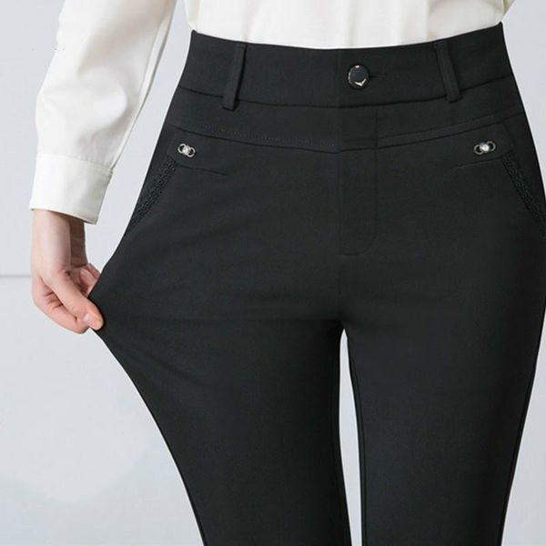 

women's pants & capris middle aged women spring autumn straight female high waist casual solid color trousers pantalon femme, Black;white